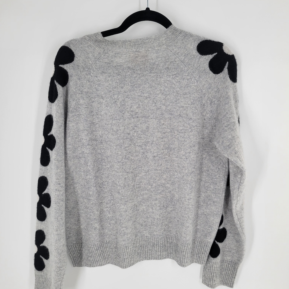 Cynthia Rowley 100% 2-ply Cashmere Floral Grey Sweater Size L New - Picture 4 of 6